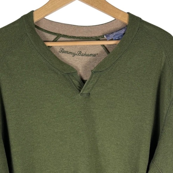 Tommy Bahama Other - Tommy Bahama Reversible Split Neck Sweatshirt Mens XL Olive Green Tan
